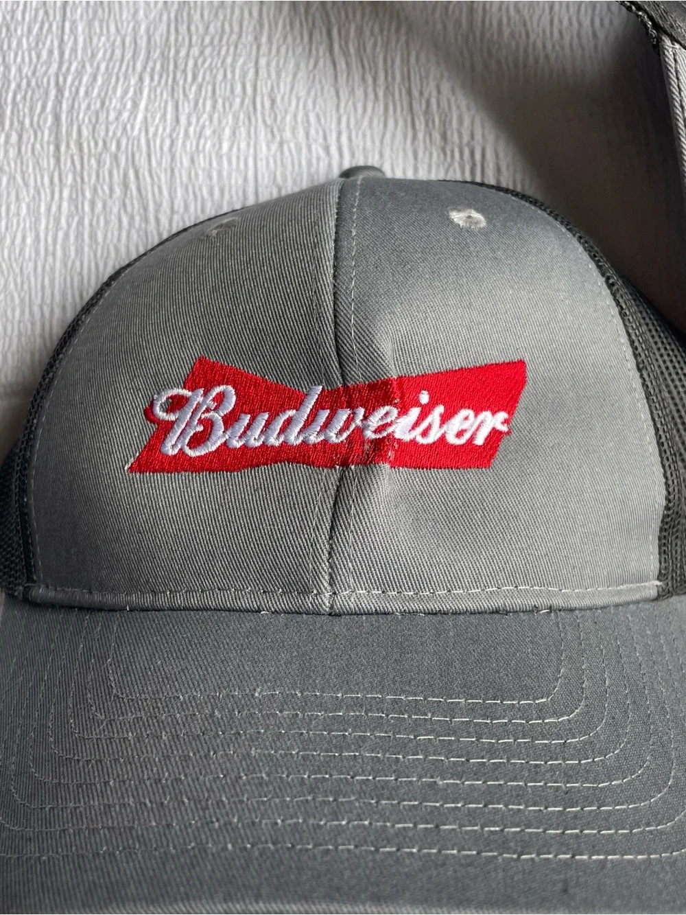 2 Budweiser Beer Gray Trucker Hats Adjustable Snapback Embroidered Logo Cap